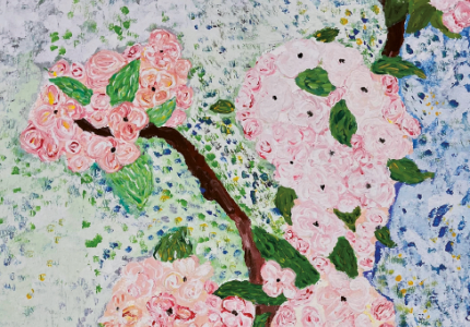 lena 01-2025 Bild Titel. Rosa Blüten als gemaltes Bild.