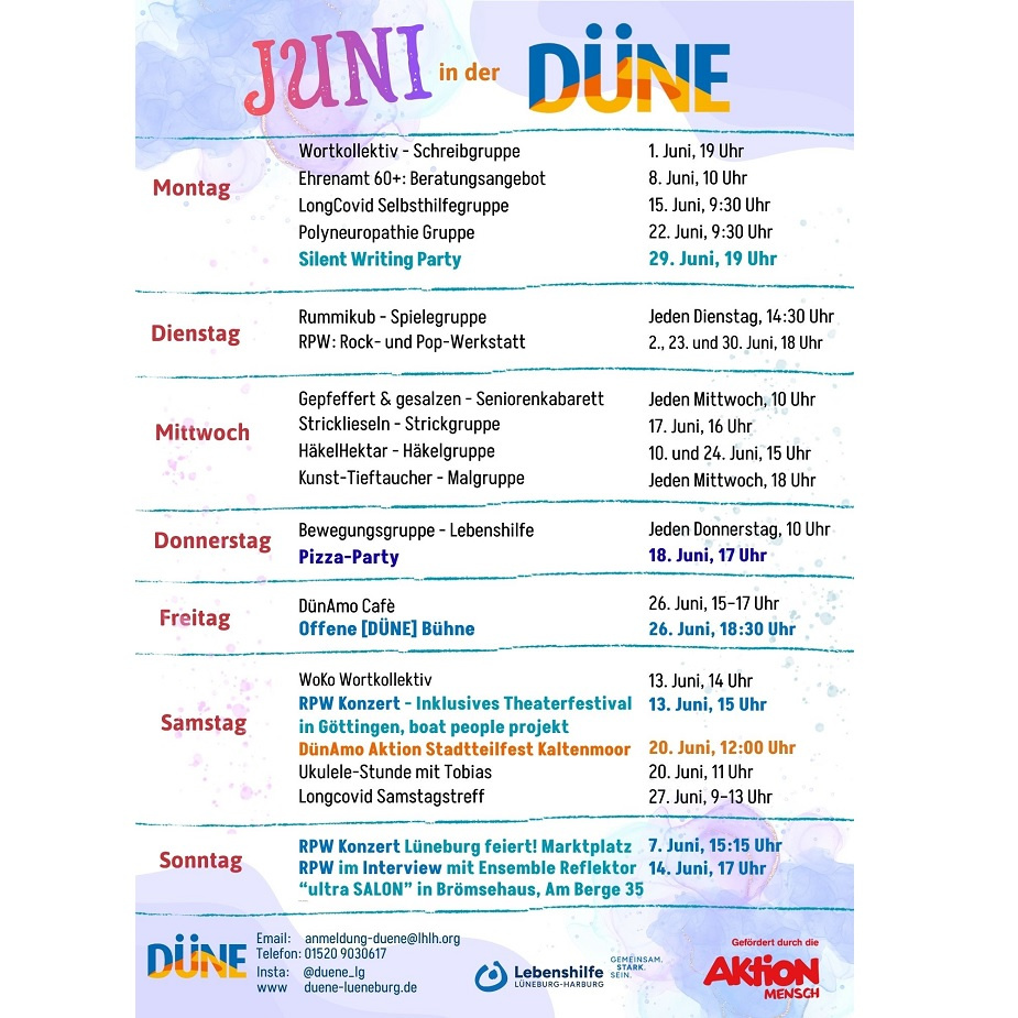 Programm der DÜNE für den Monat Juni